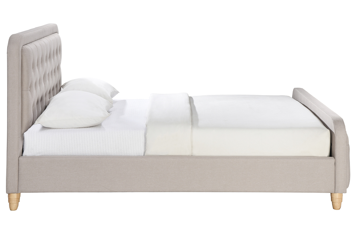 Cama capiton tejido beige 160 x 200cm KRISTEN