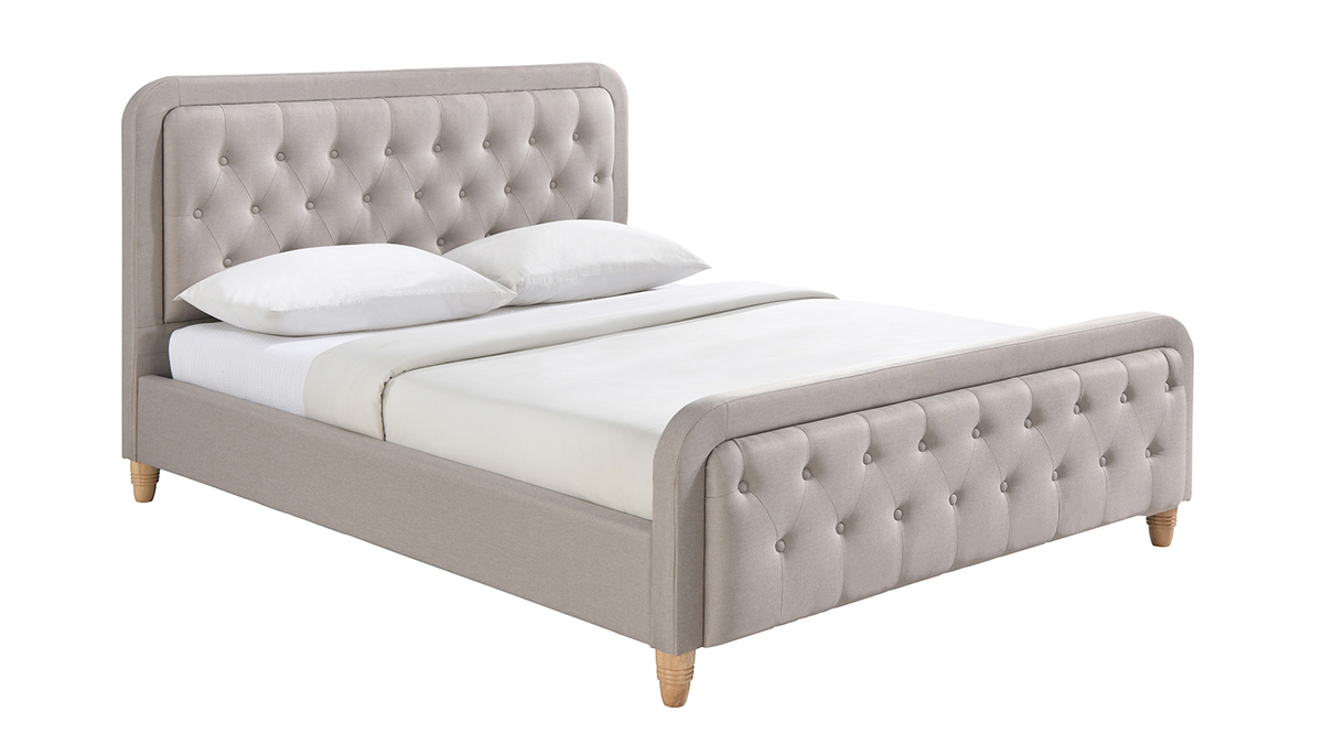 Cama capiton tejido beige 160 x 200cm KRISTEN