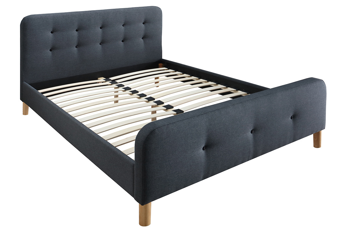 Cama capiton tejido gris oscuro 140 x 200cm HOLSEN