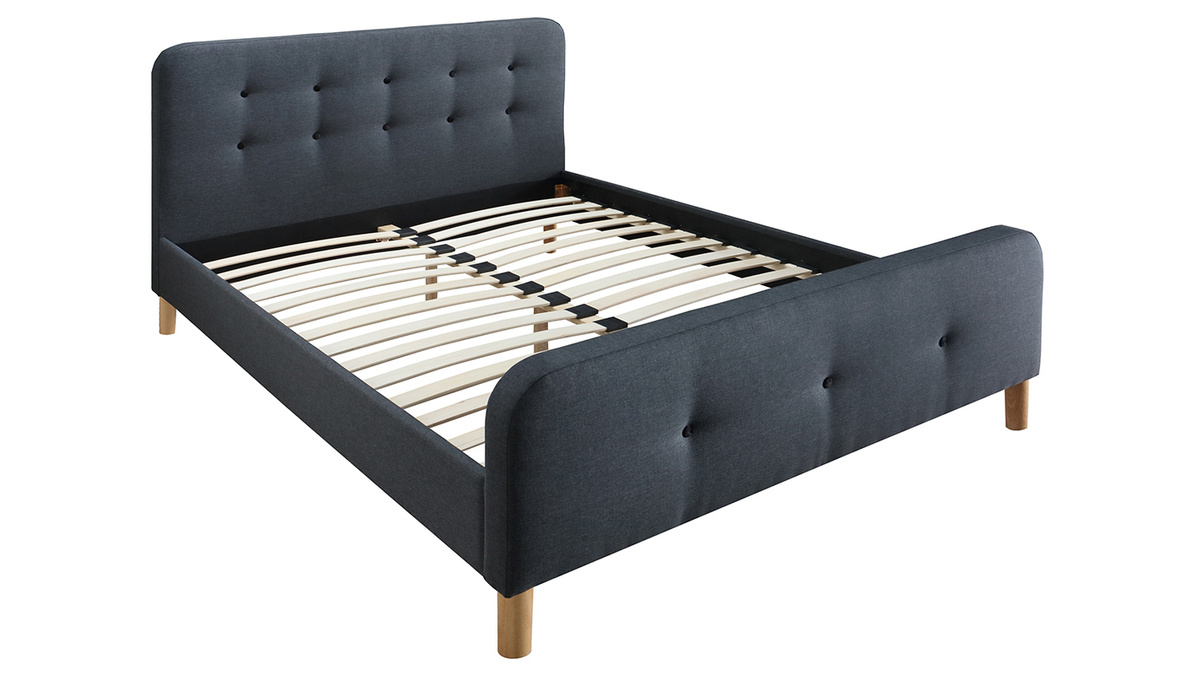 Cama capiton tejido gris oscuro 140 x 200cm HOLSEN