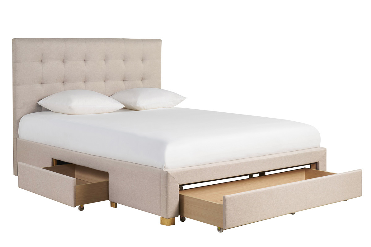 Cama con cajones 2 plazas 160 x 200 cm de tela beige RENO