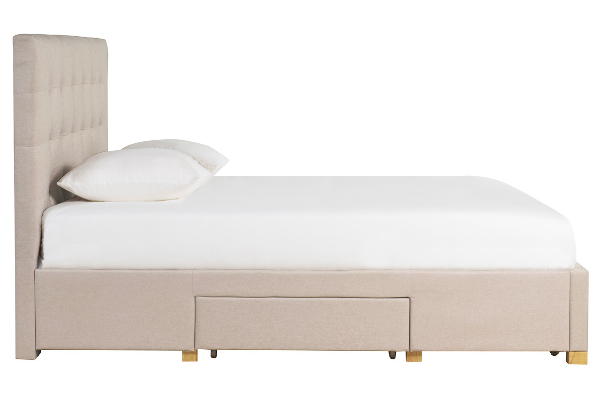 Cama con cajones 2 plazas 160 x 200 cm de tela beige RENO