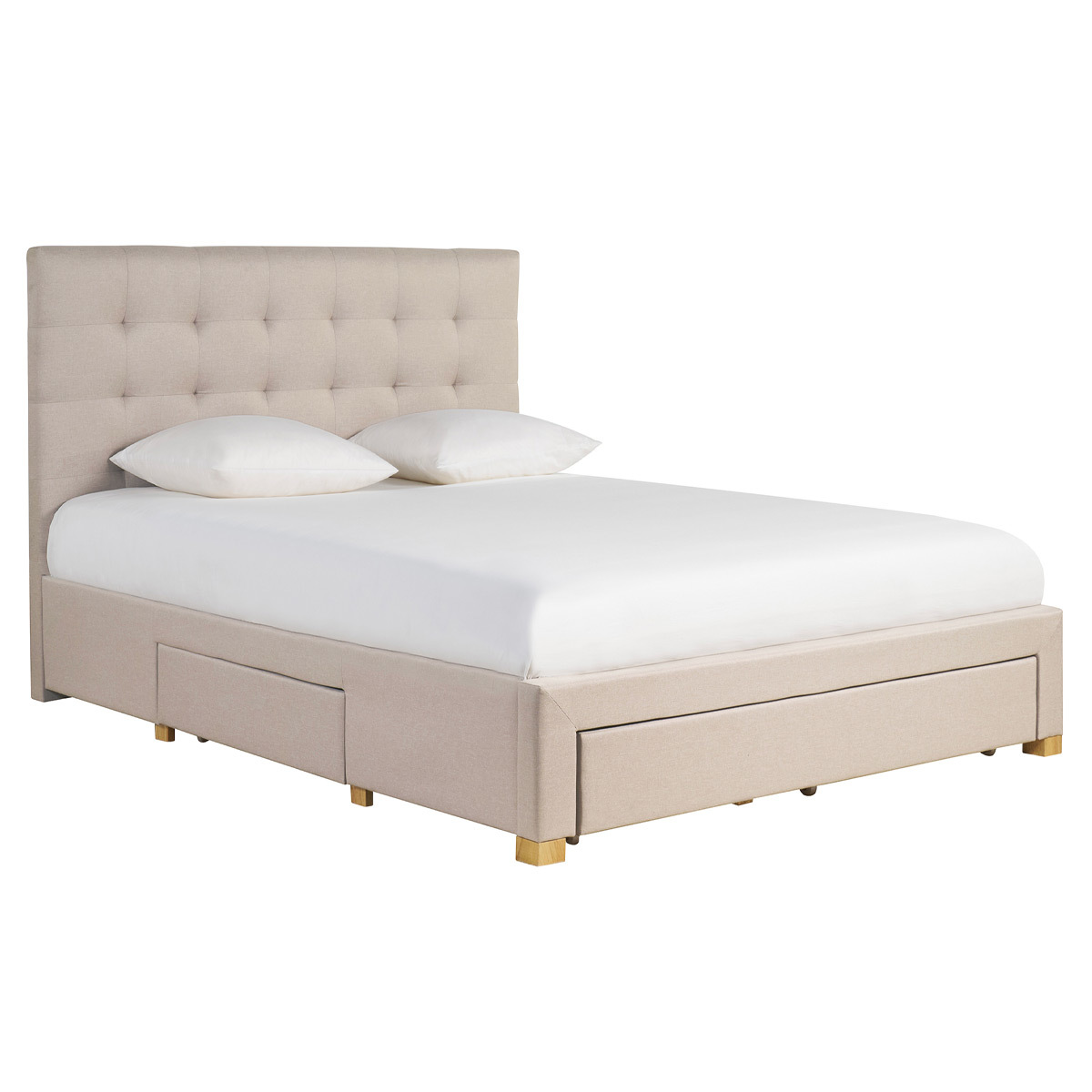 Cama con cajones 2 plazas 160 x 200 cm de tela beige RENO