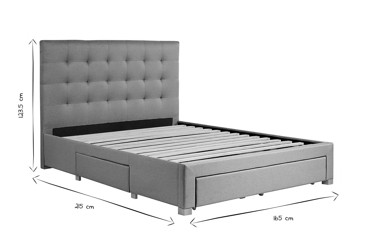 Cama con cajones 2 plazas 160 x 200 cm de tela gris claro RENO