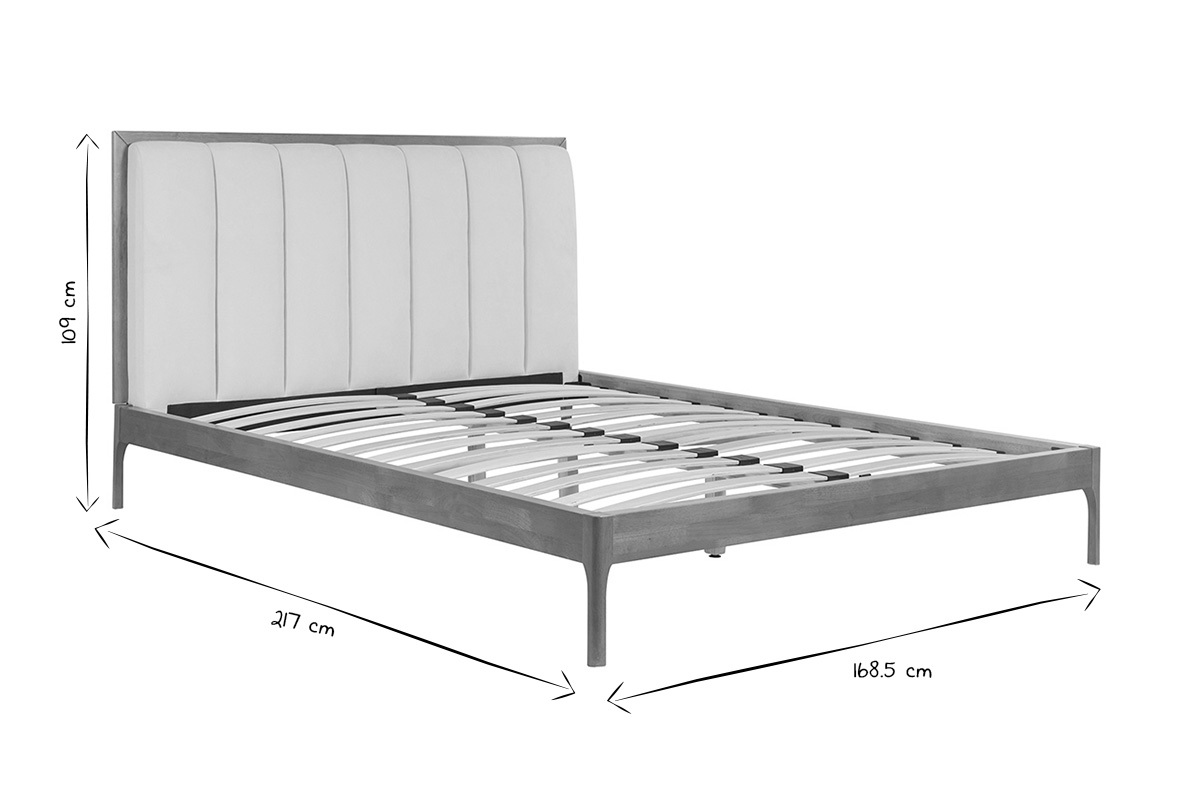 Cama de 2 plazas 160 x 200 cm de madera clara y tejido gris claro RONN