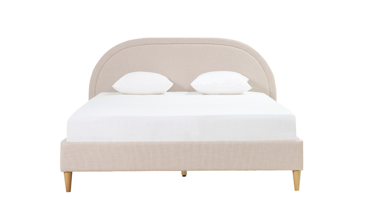 Cama de 2 plazas 160 x 200 cm de tela beige CHARLINE