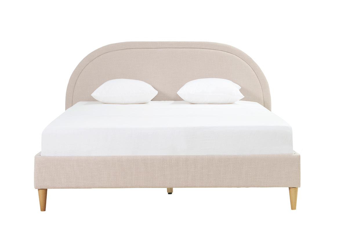 Cama de 2 plazas 160 x 200 cm de tela beige CHARLINE