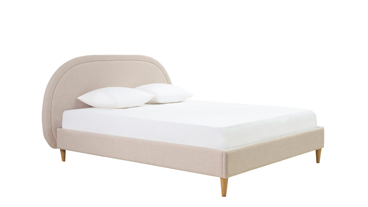 Cama de 2 plazas 160 x 200 cm de tela beige CHARLINE