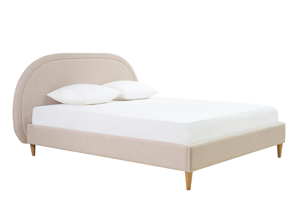 Cama de 2 plazas 160 x 200 cm de tela beige CHARLINE