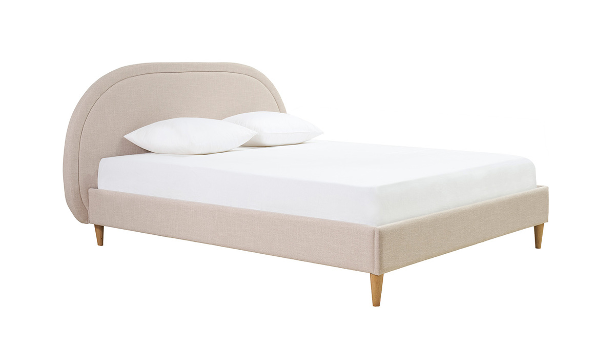 Cama de 2 plazas 160 x 200 cm de tela beige CHARLINE