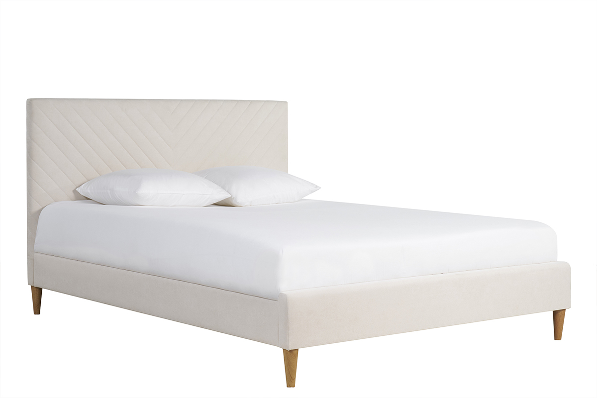 Cama de 2 plazas 160 x 200 cm de tela beige SIDONIE