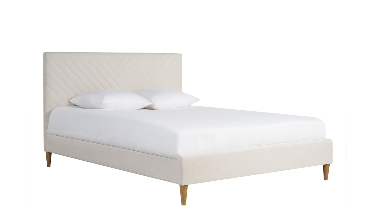 Cama de 2 plazas 160 x 200 cm de tela beige SIDONIE