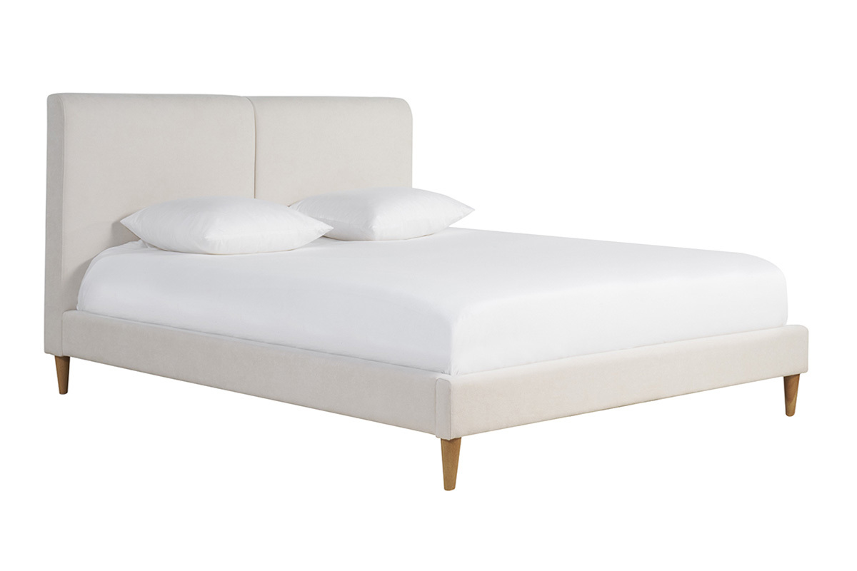 Cama de 2 plazas 160 x 200 cm de tela beige y madera clara SALOME