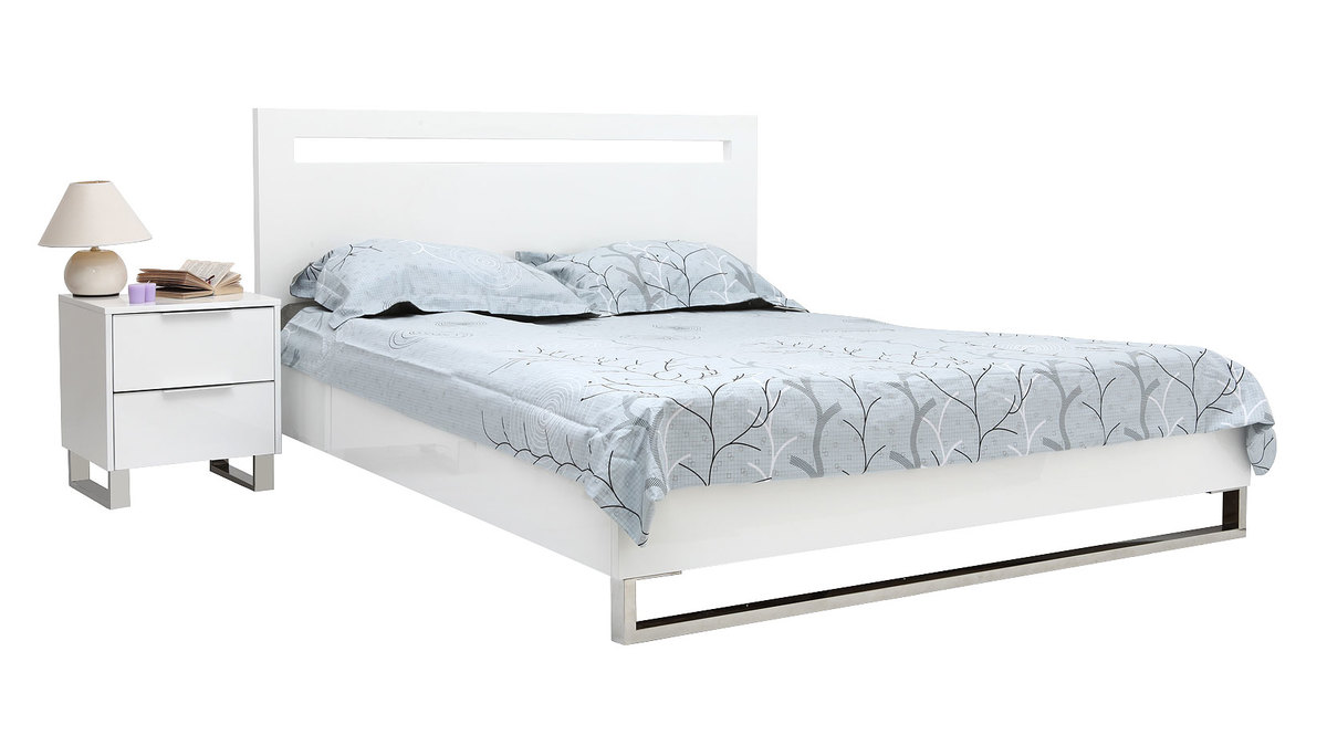 Cama doble de diseo lacada blanca 160x200 HALIFAX