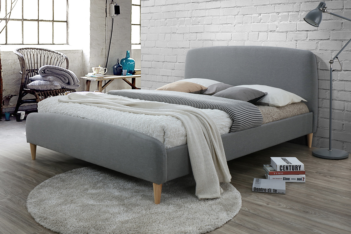 Cama tejido gris y madera 140 x 200 NIELS