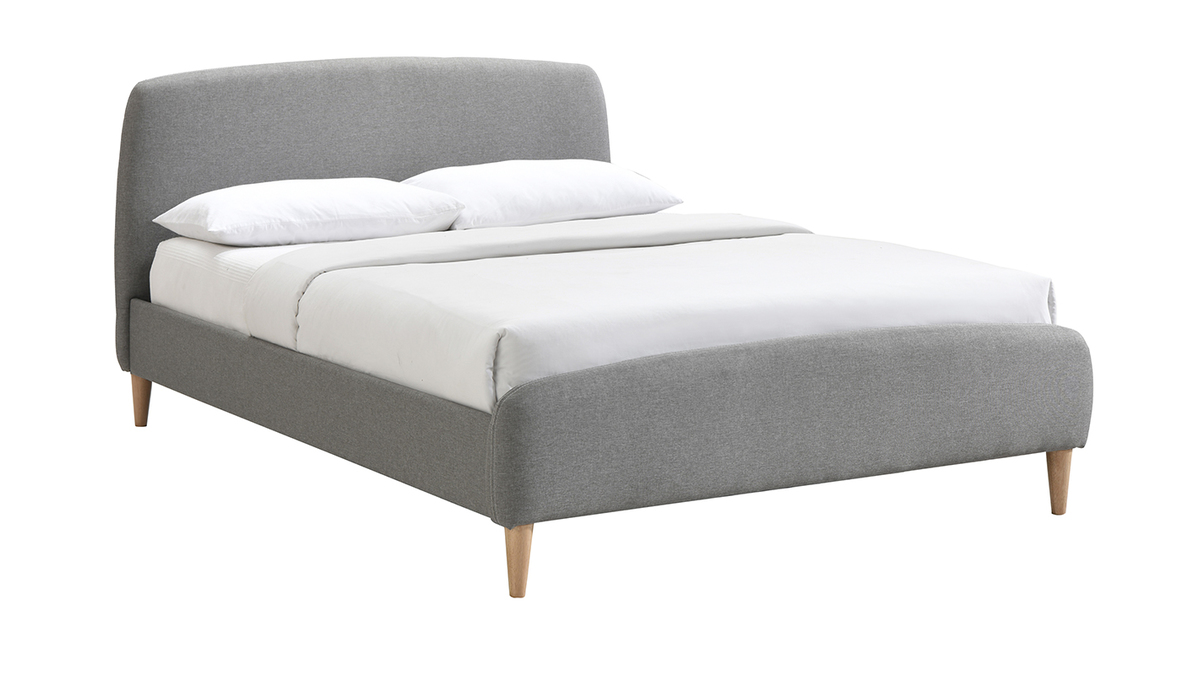 Cama tejido gris y madera 140 x 200 NIELS