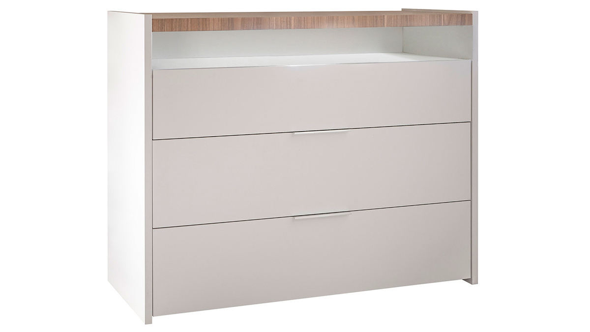 Cmoda de 3cajones blanco mate con tablero acabado roble 110cm VERDI