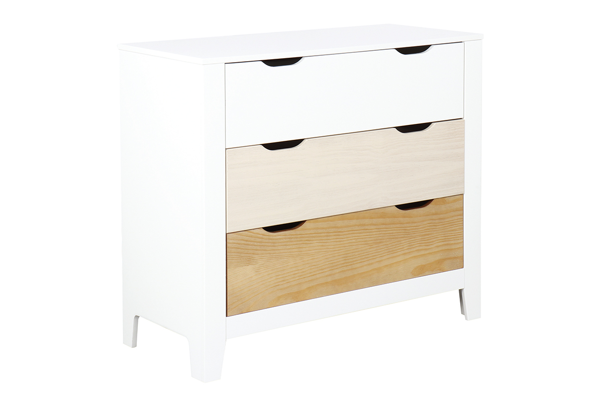 Cmoda nrdica blanca de madera con 3cajones MOLENE