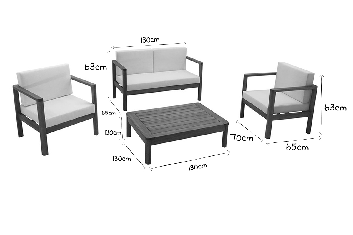 Conjunto de jardn de 4 plazas de madera maciza con cojines beige AKIS