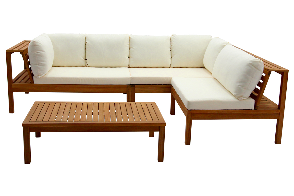 Conjunto de jardn esquinero de acacia maciza con cojines beige BELIZE