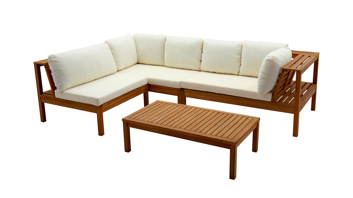 Conjunto de jardn esquinero de acacia maciza con cojines beige BELIZE