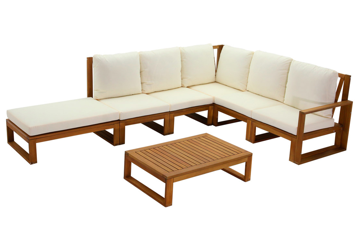 Conjunto de jardn esquinero de madera maciza 6-8 plazas con cojines desenfundables beige natural SALSA