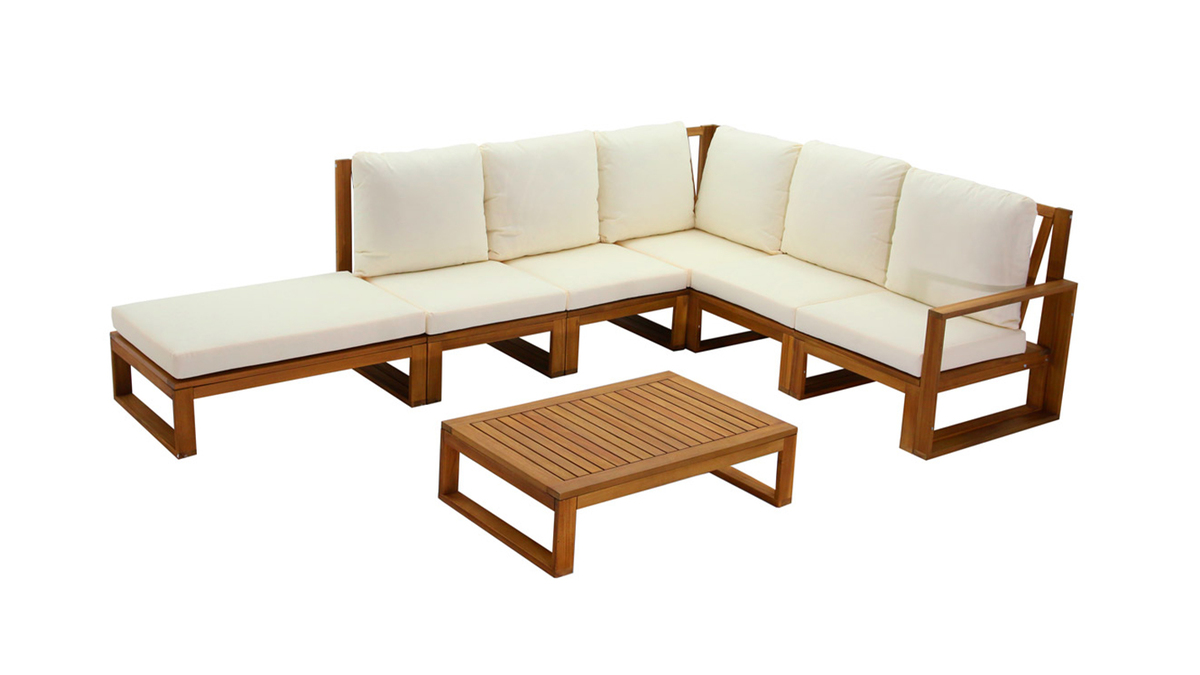 Conjunto de jardn esquinero de madera maciza 6-8 plazas con cojines desenfundables beige natural SALSA