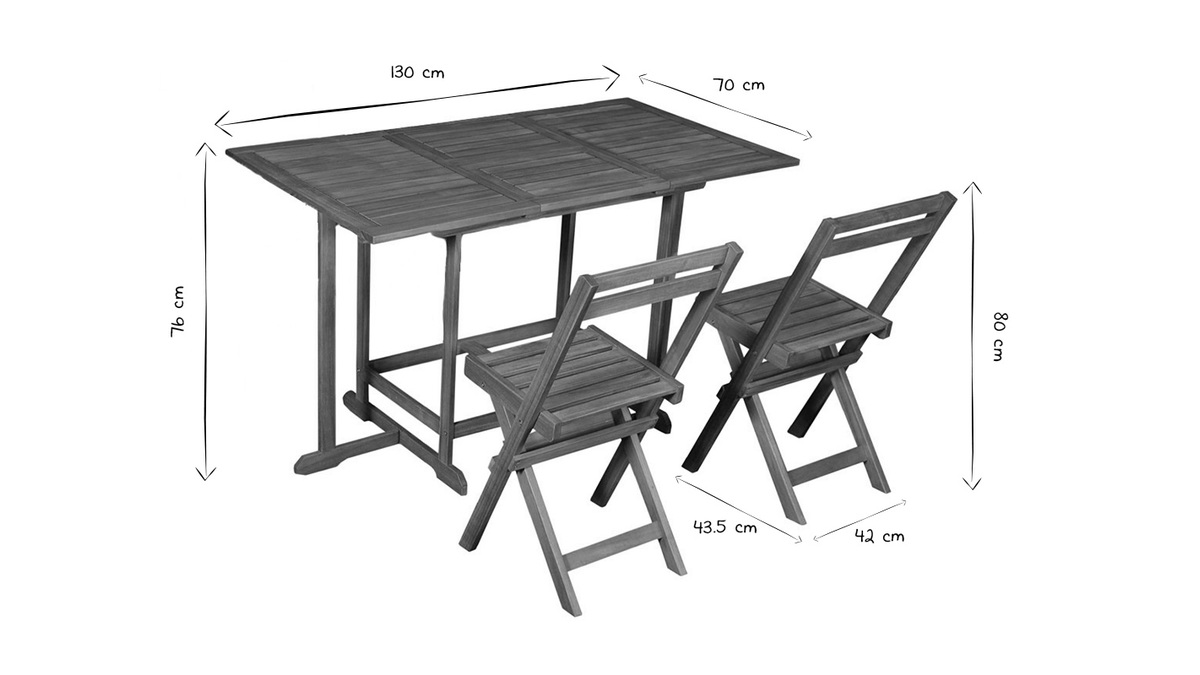 Conjunto de mesa extensible con almacenaje y 4 sillas plegables de madera maciza CARMEN