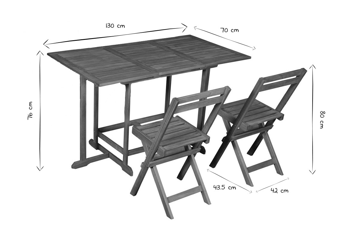 Conjunto de mesa extensible con almacenaje y 4 sillas plegables de madera maciza CARMEN