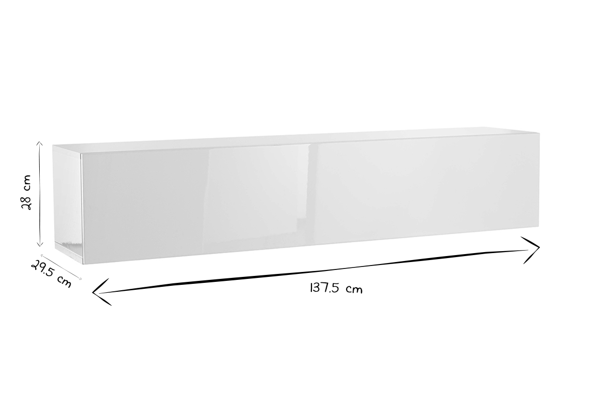 Elemento de pared TV horizontal lacado blanco brillante ETERNEL