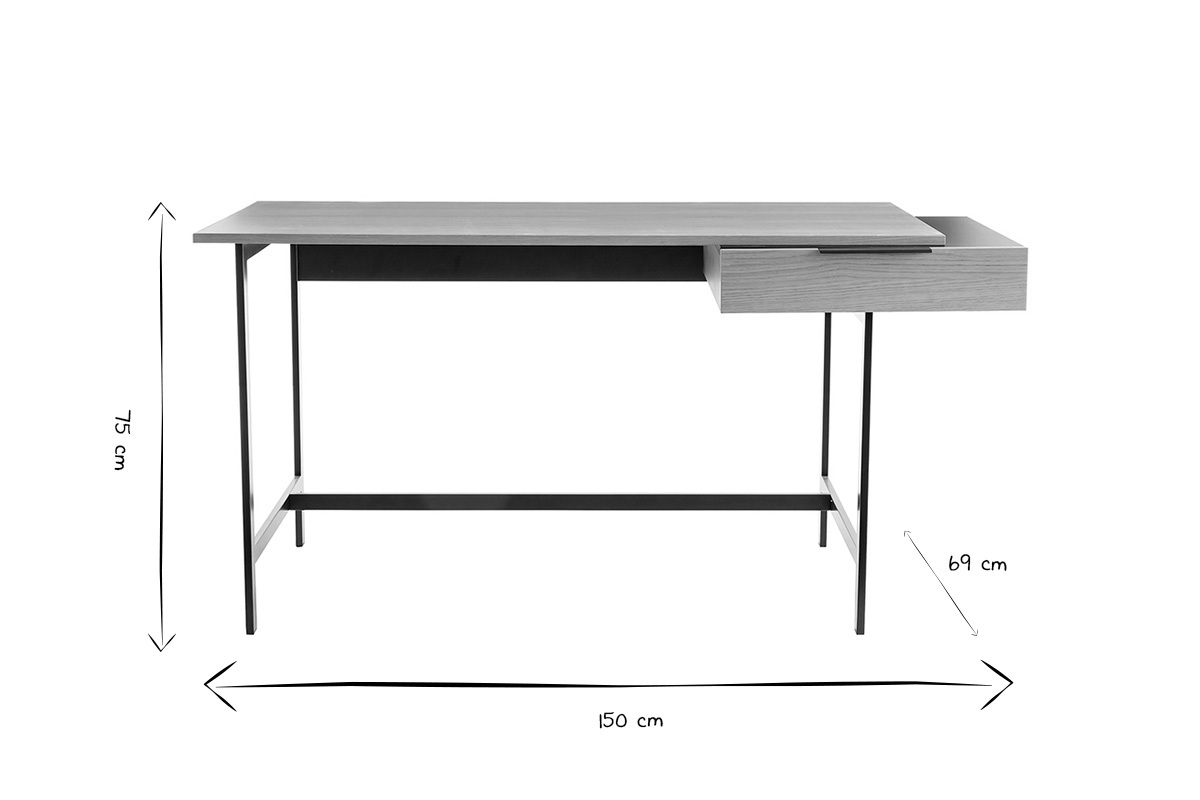 Escritorio de contrachapado de roble con patas de metal negro 150cm SILKA