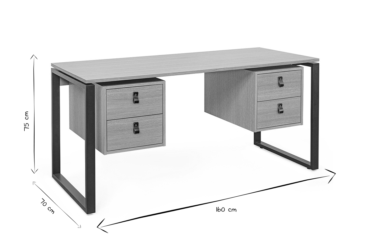 Escritorio de contrachapado de roble y metal negro con 2compartimentos 160cm OPAL