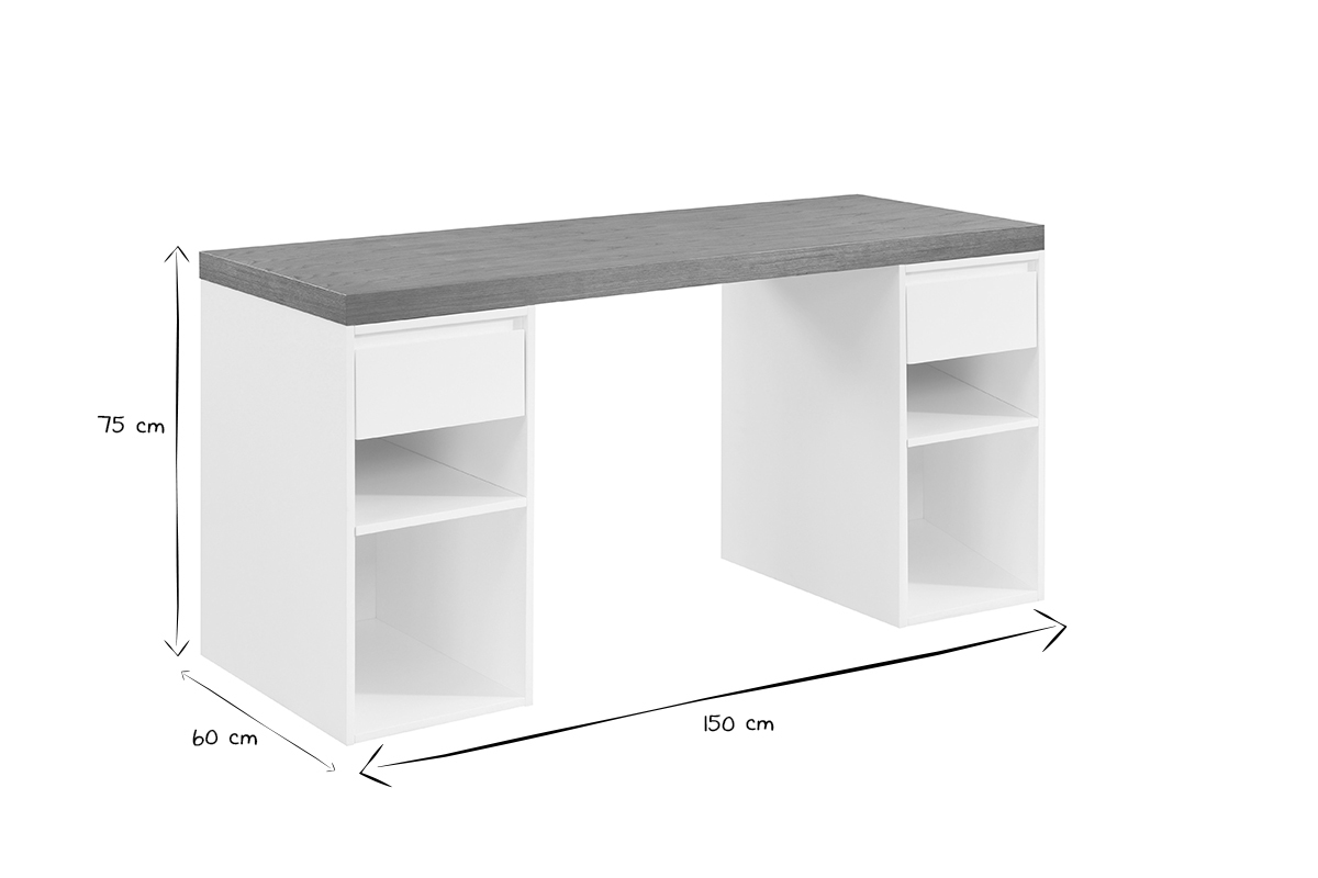 Escritorio nrdico blanco y madera clara con almacenaje 150 cm RACKEL