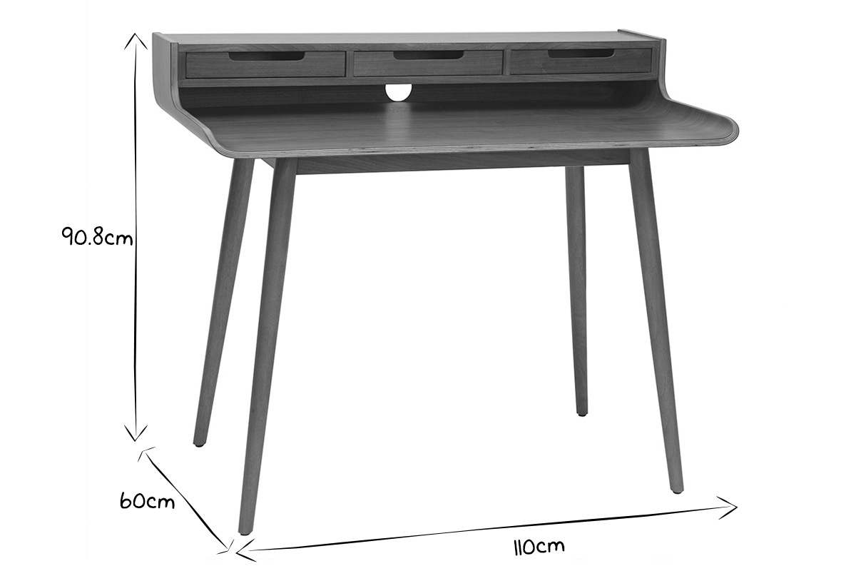 Escritorio vintage nogal 3 cajones L110 cm OPUS