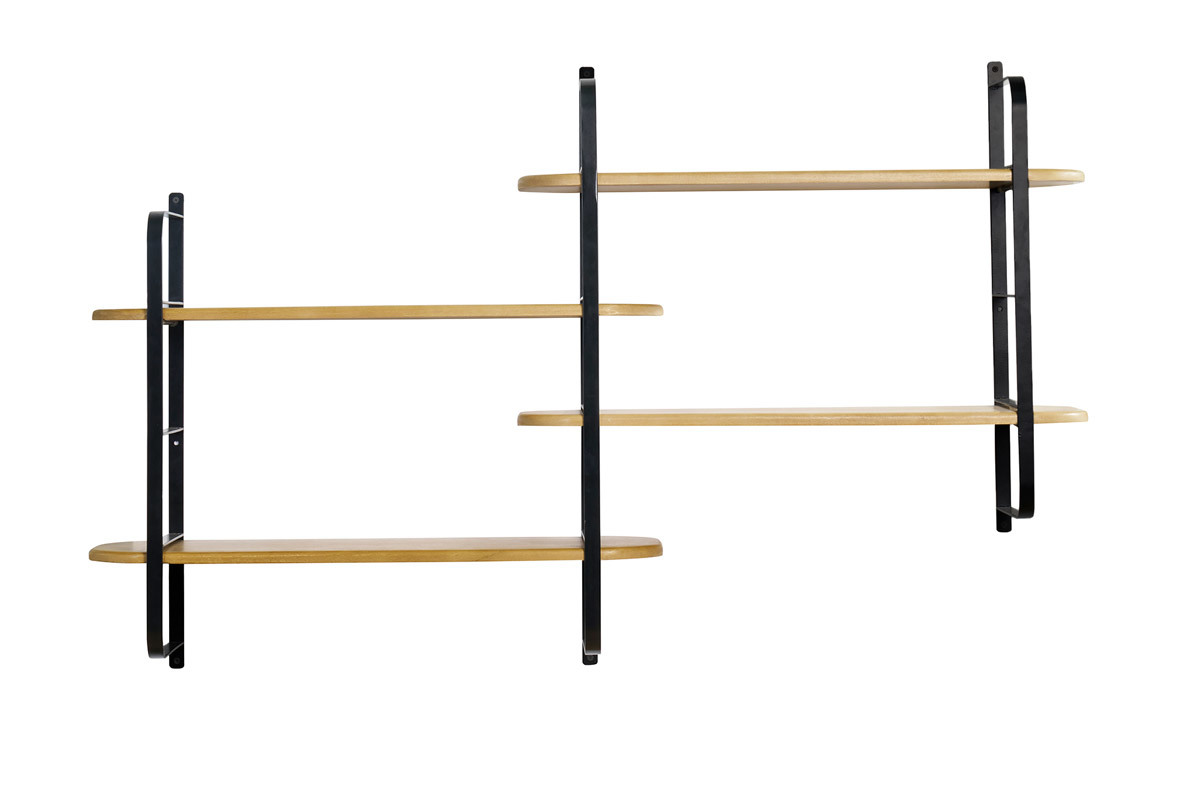 Estantera de pared de madera maciza de mango y metal negro 122 cm AKINA