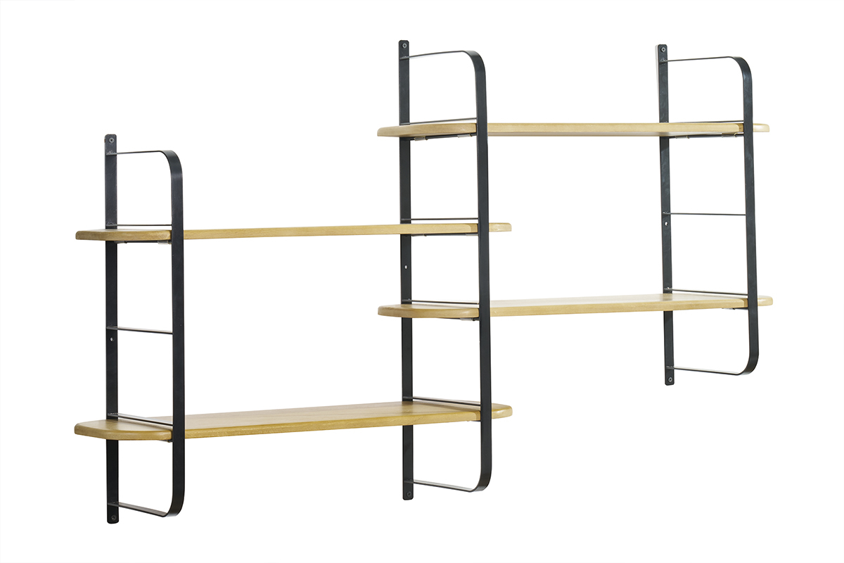 Estantera de pared de madera maciza de mango y metal negro 122 cm AKINA