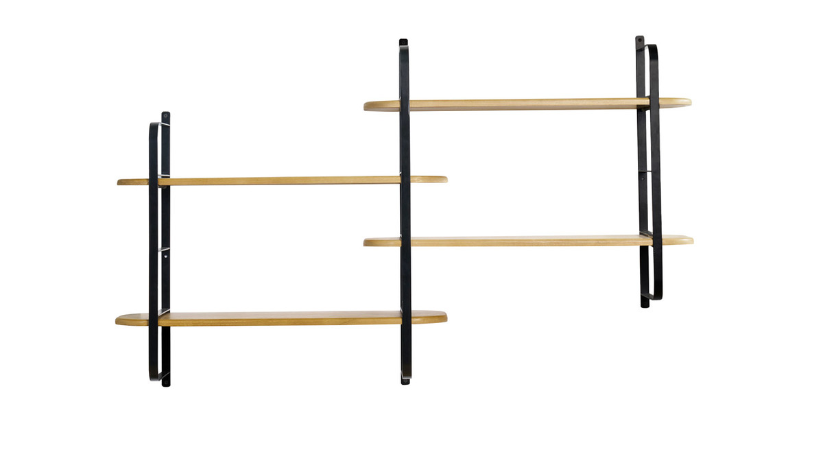 Estantera de pared de madera maciza de mango y metal negro 122 cm AKINA