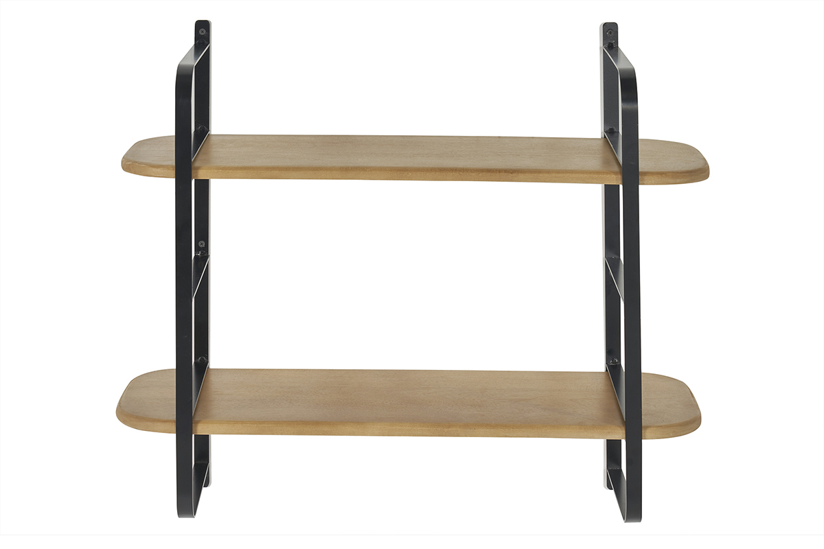 Estantera de pared de madera maciza de mango y metal negro 70 cm AKINA