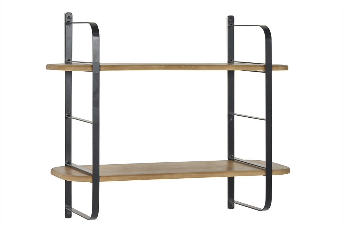 Estantera de pared de madera maciza de mango y metal negro 70 cm AKINA