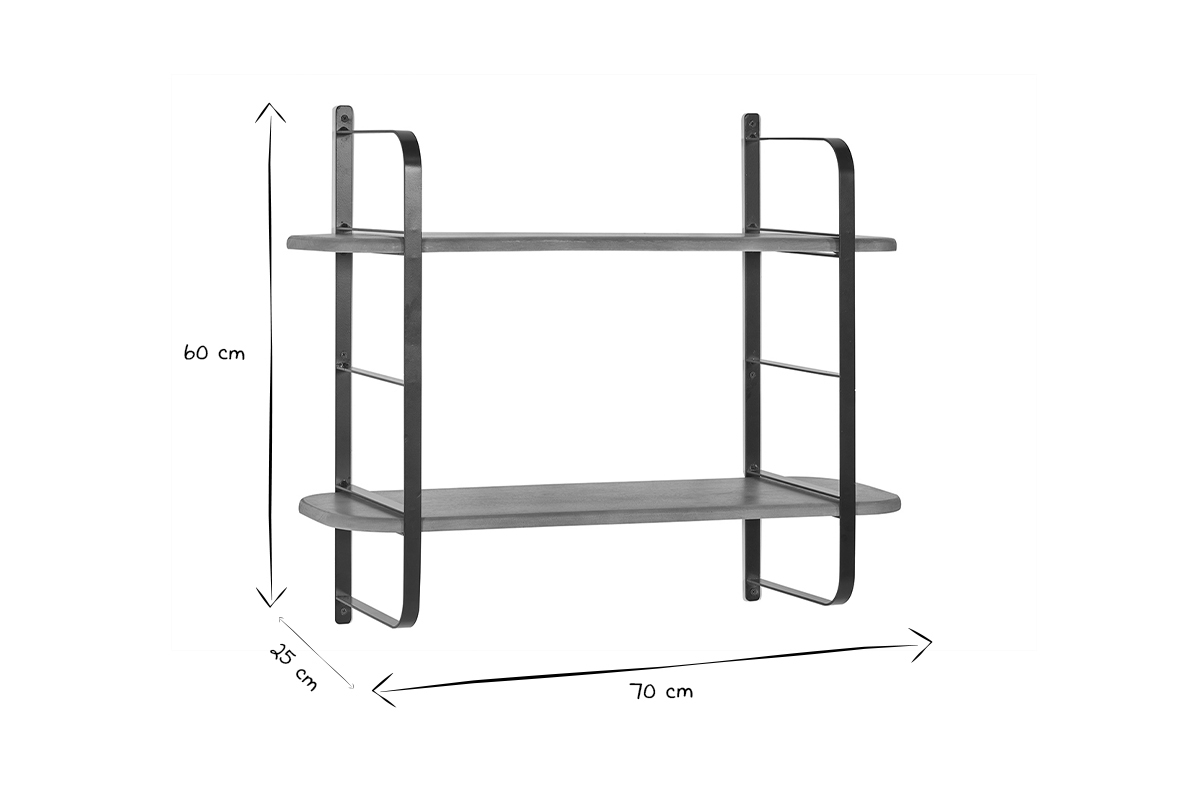 Estantera de pared de madera maciza de mango y metal negro 70 cm AKINA