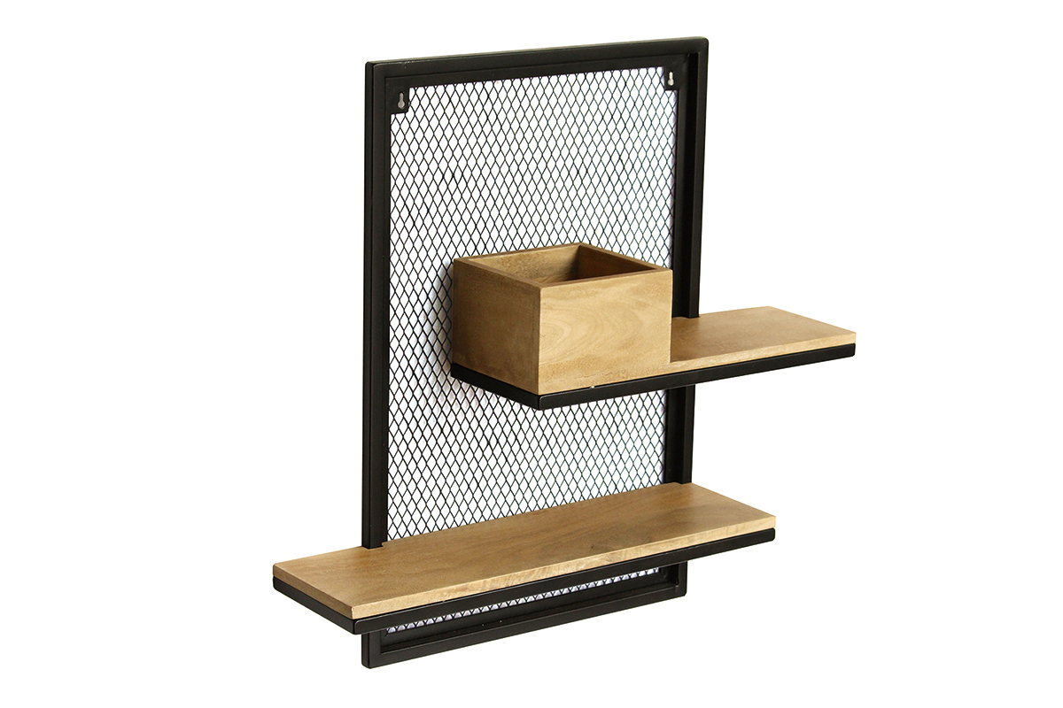 Estantera de pared doble en metal y mango macizo A60 cm RACK