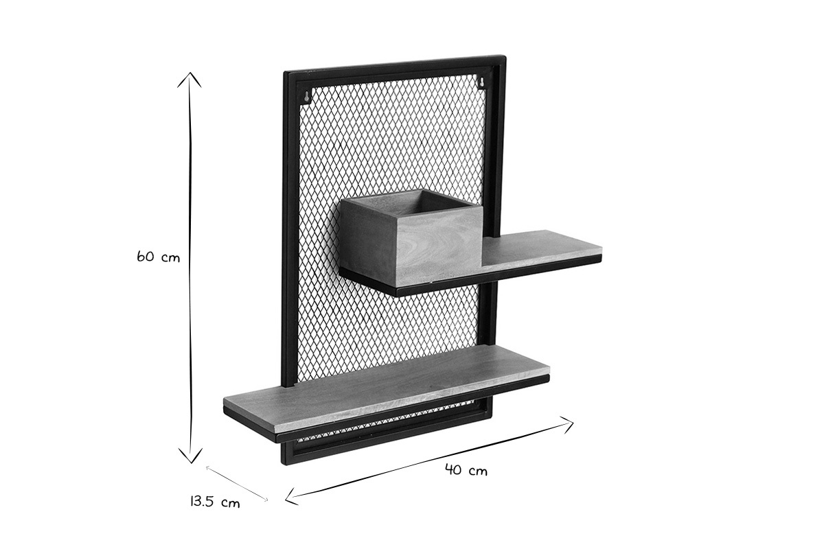 Estantera de pared doble en metal y mango macizo A60 cm RACK