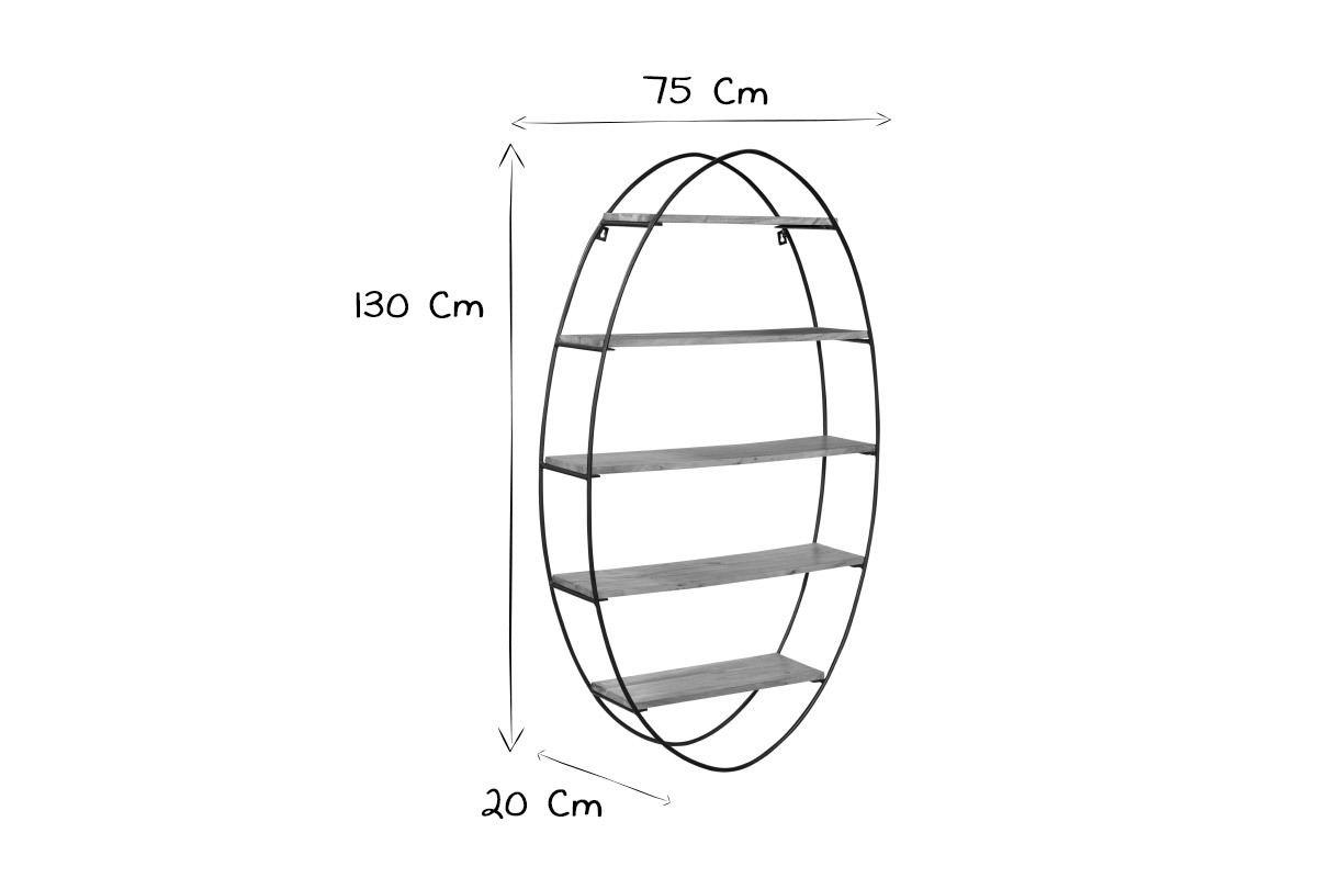 Estantera de pared oval en acacia y metal A130 cm HANG