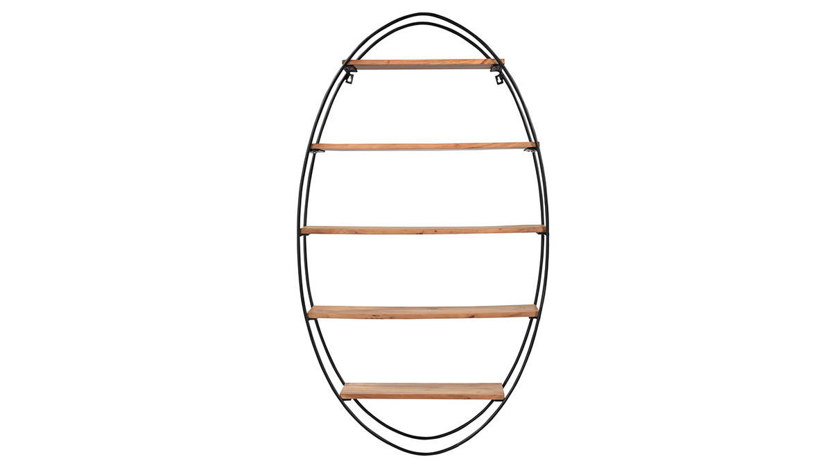 Estantera de pared oval en acacia y metal A130 cm HANG