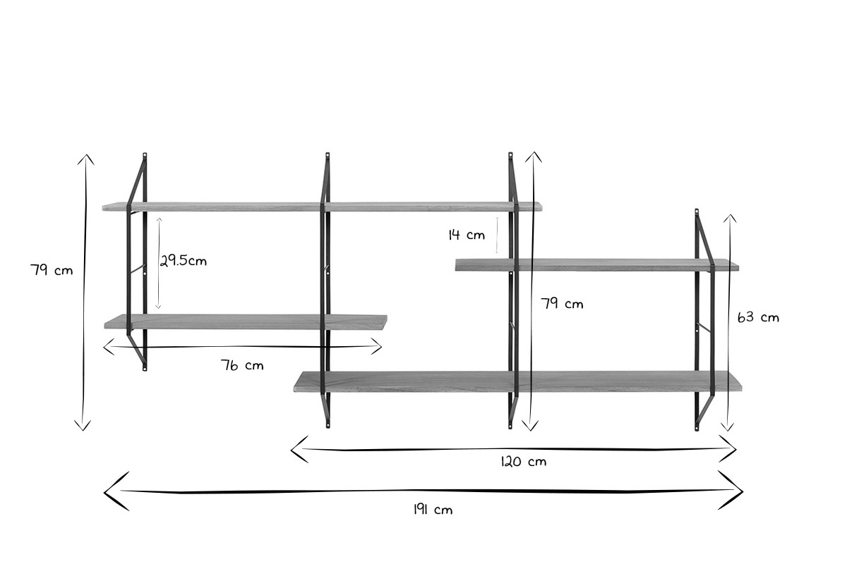 Estantera mural XL madera y metal BRIDGE