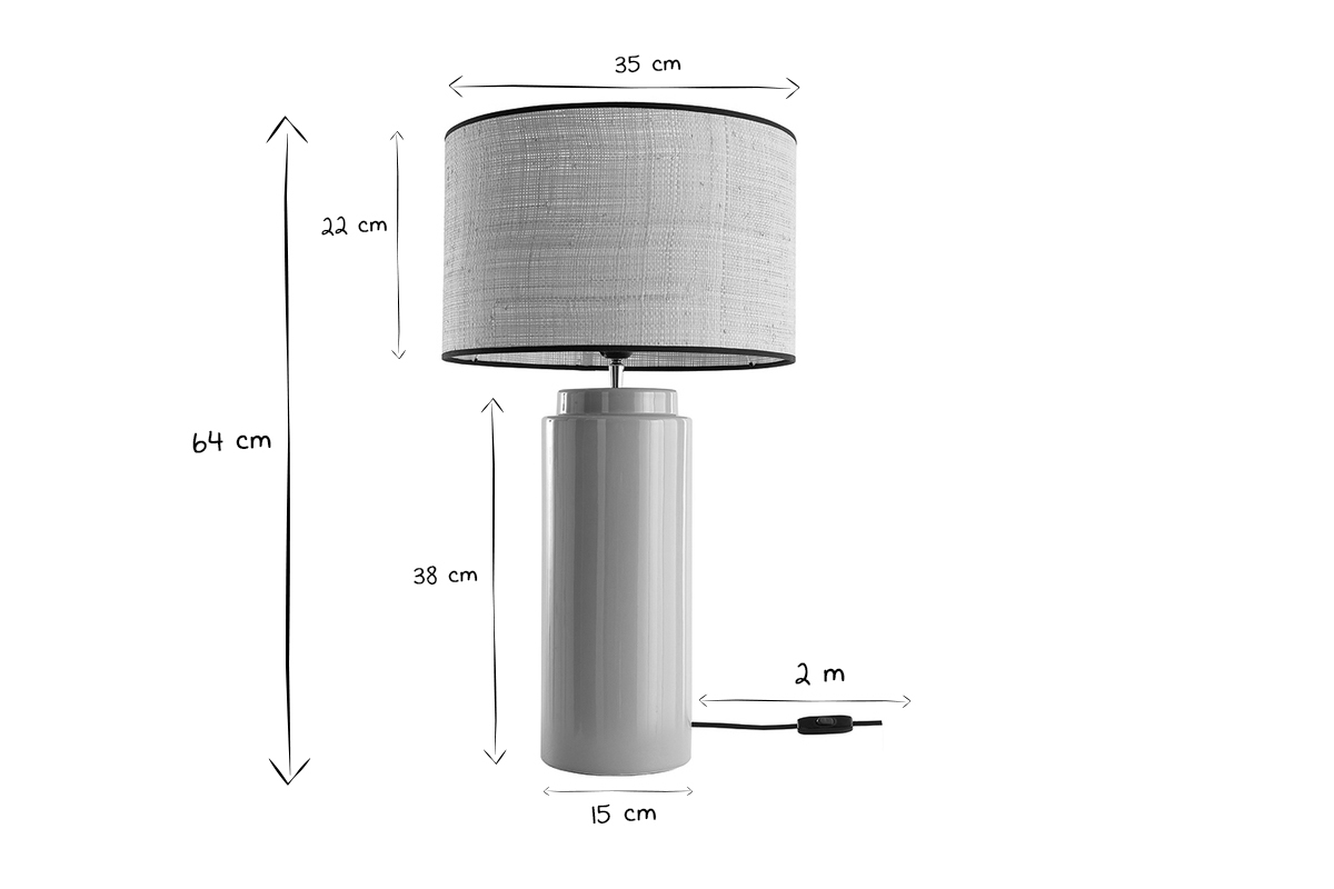 Lmpara de mesa de cermica esmaltada color topo con pantalla de rafia MAJES