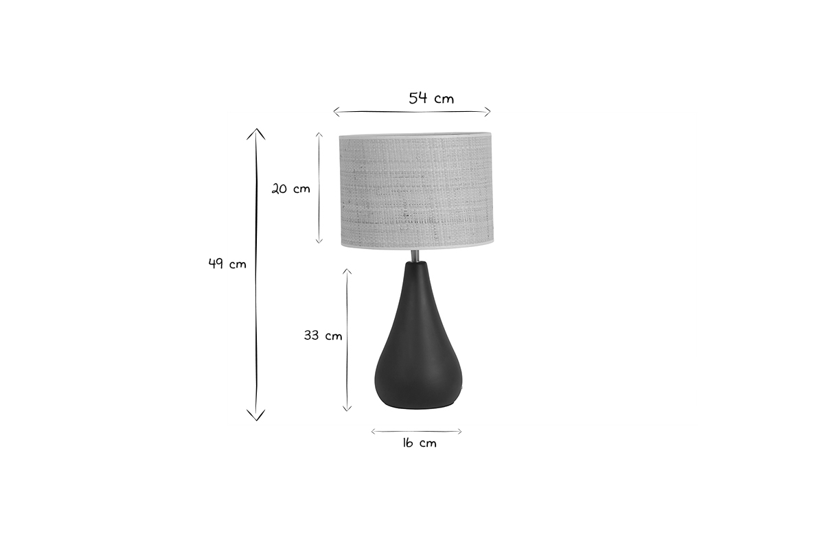 Lmpara de mesa de cermica negra mate con pantalla de rafia 49 cm PYRUS