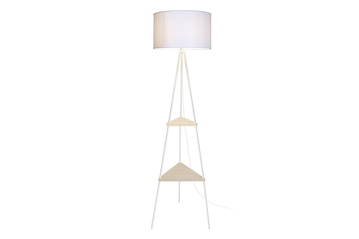 Lmpara de pie metal blanco y madera YIN