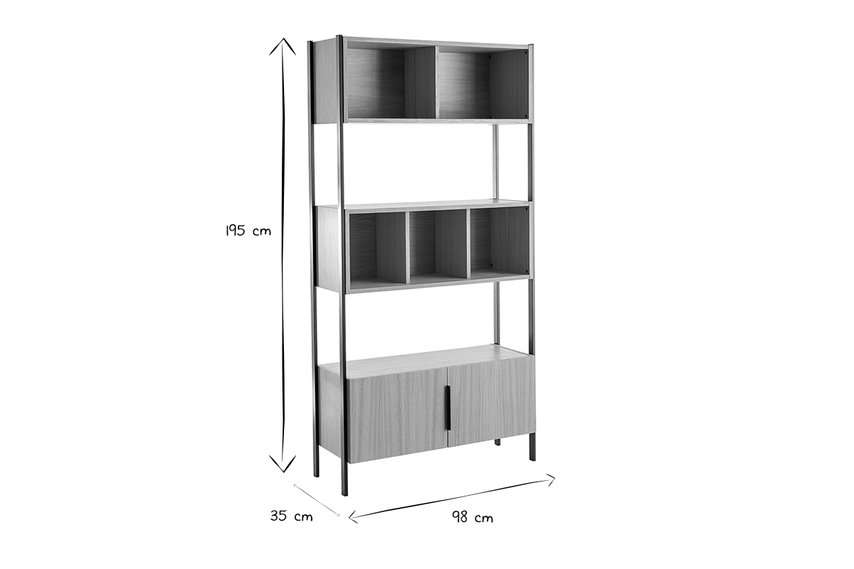 Librera de contrachapado de roble con patas de metal negro SILKA