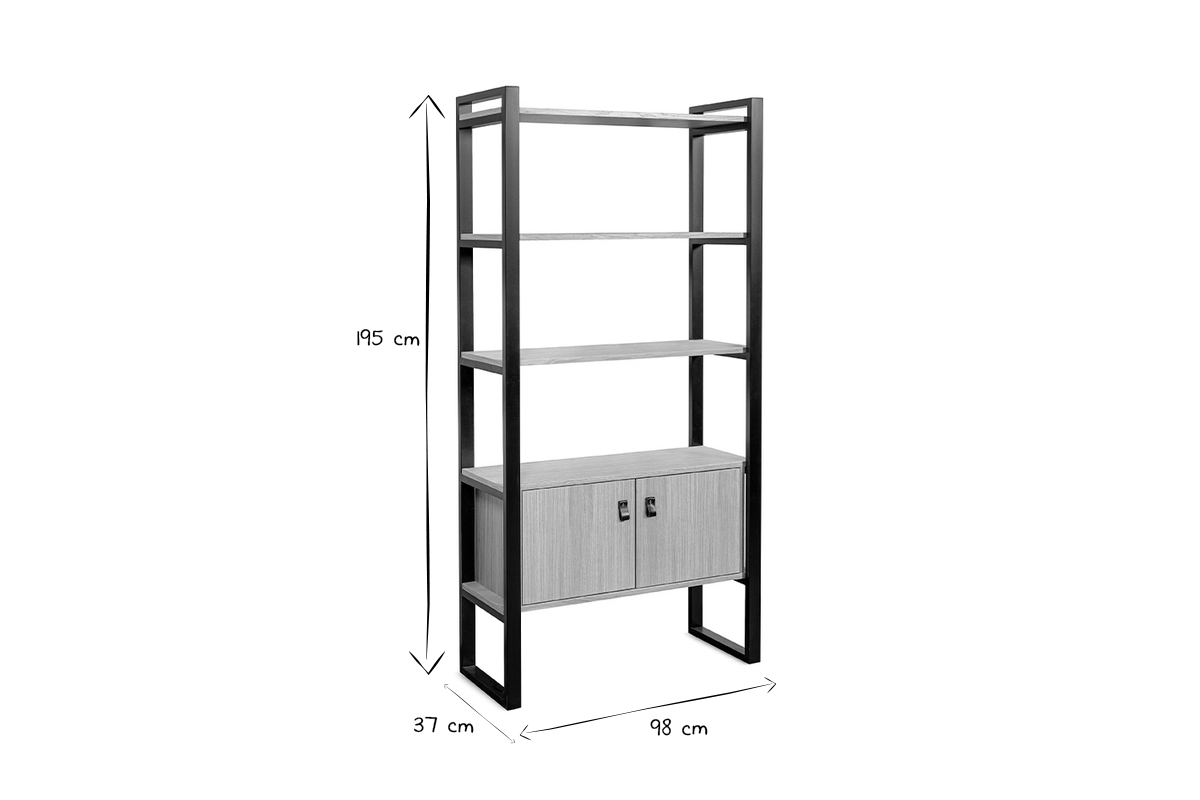 Librera de roble claro y metal negro 195 cm OPAL